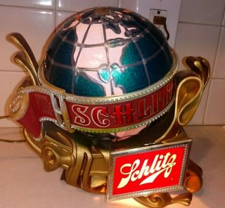 Vintage Schlitz Beer 3d Globe Motion Light Up Back Bar Beer Sign 1976