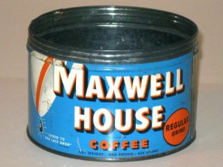 Vintage 1940s Maxwell House Coffee Advertising Tin Can Key Opened One Pound