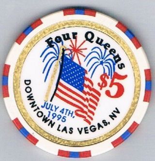 Four Queens Hotel $5.  00 Casino Chip 4th Of July American Flag 1995 Las Vegas