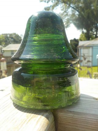 Tough Dark Yellow Green Cd 162.  7 Derf Mexican Glass Insulator