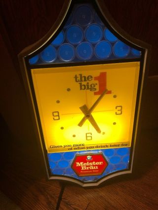 Vintage Meister Brau Beer Lighted Clock Well And Good Cond.  20 " Tall