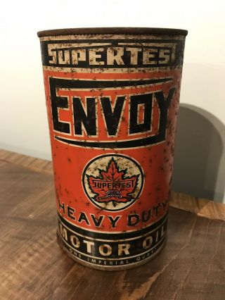 Rare Antique Supertest Envoy Imperial Quart Motor Oil Tin Can,  Vintage Gas Sign