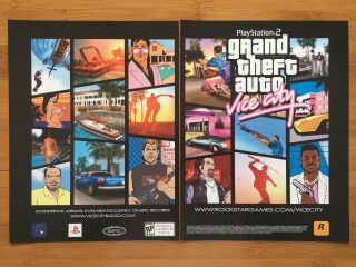 Gta Grand Theft Auto: Vice City Ps2 Playstation 2 Poster Ad Print Art Retro Rare