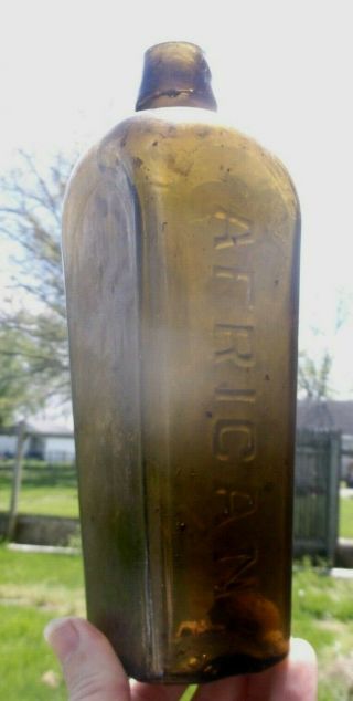 Olive Green Colored Case Gin Bottle African W/applied Top 1880 