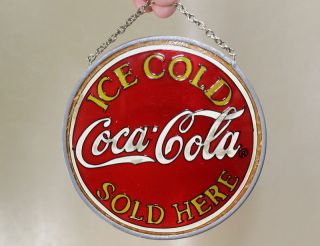 Coca Cola Ice Cold Here Sun Catcher Stained Glass C7B/AC179 4