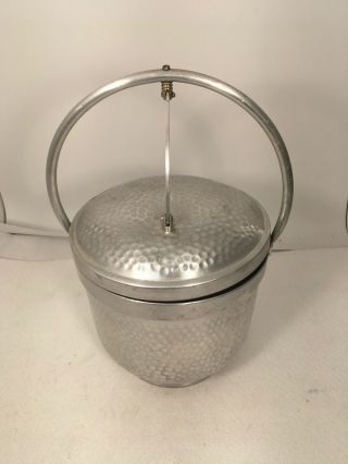 Vintage Nasco Aluminum Ice Bucket Made In Italy Hammered Attached Lid 50s Retro