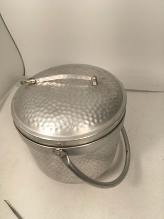 Vintage Nasco ALUMINUM ICE BUCKET Made in Italy Hammered Attached Lid 50s Retro 7