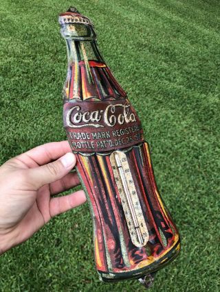 Rare Antique Tin Advertising Coca Cola Coke Bottle Christmas 1923 Thermometer 3