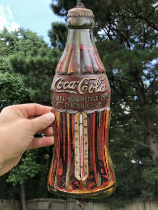 Rare Antique Tin Advertising Coca Cola Coke Bottle Christmas 1923 Thermometer 6