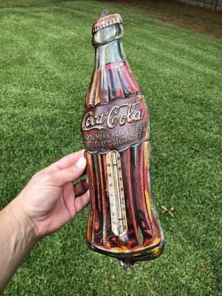 Rare Antique Tin Advertising Coca Cola Coke Bottle Christmas 1923 Thermometer 7