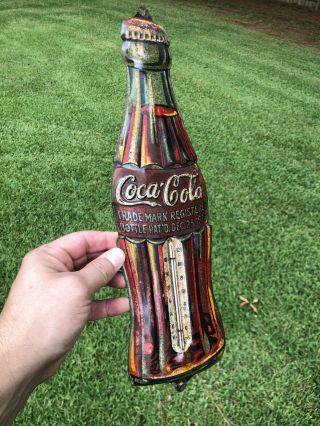 Rare Antique Tin Advertising Coca Cola Coke Bottle Christmas 1923 Thermometer 8