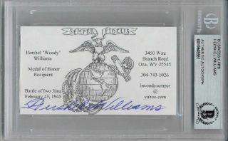 Hershel Williams Signed Business Card Medal Of Honor Iwo Jima Moh Beckett Bas