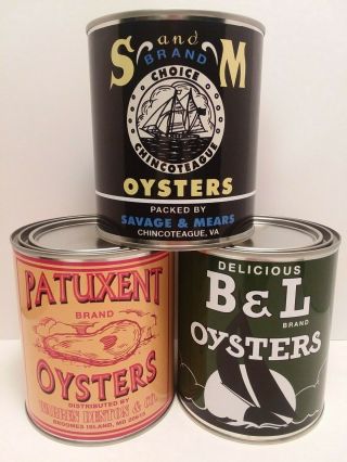 Vintage Oyster Cans - B&l - Patuxent - S And M Brand (set Of 3 - 1 Qt.  Cans)