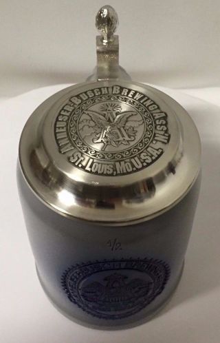 Anheuser - Busch Stoneware Salt - Glaze Mug 1/2 Liter.  Lidded Stein From Budweiser