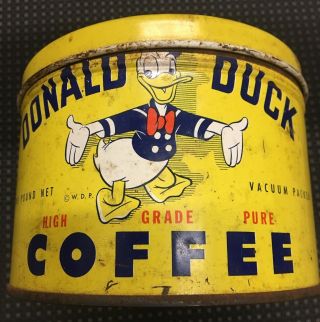 Scarce Vintage Antique Tin Can Donald Duck Coffee 1 Lb