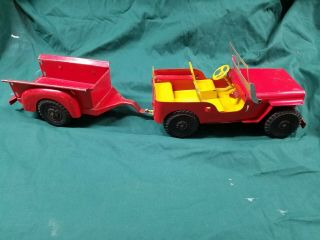 1940s Marx Lumar Willys Jeep And Trailer Pressed Steel Toy 1:12 Scale