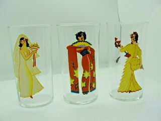 3 Vintage Risqué Peek A Boo Nude Pin Up Girl Peep Show Drinking Glasses