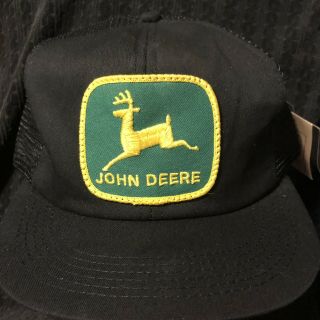 Vtg John Deere Black Patch Hat/cap Mesh Back&snapback Usa 1980s Still With Tag