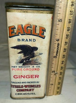 Antique Eagle Ginger Spice Tin Vintage Chicago Grocery Store Can American Bald