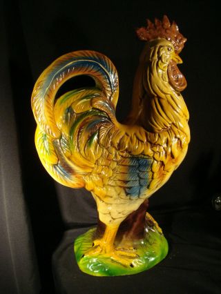 Very Large Vintage Farm Country Ceramic Rooster Chicken Figurine Statue 22 " Tall
