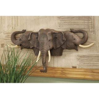 African Elephants Wall Sculpture Art Plaque Sculpted Elephant Safari Decor