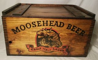 Vintage Moosehead Beer Wooden Dovetailed Crate/box W/lid Stained Wood