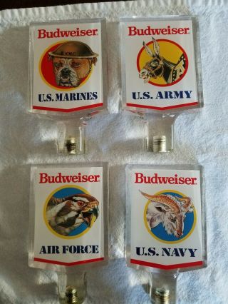 Budweiser Military Tap Handle Set Of Four,  Anheuser Busch,  Old Stock.