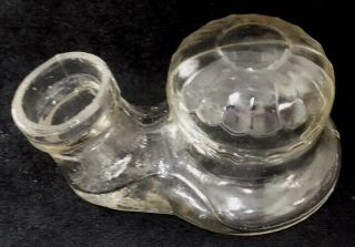 19thc Clear Glass Teakettle,  Turtle Or Igloo Ink Bottle / Well