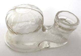 19thc Clear Glass Teakettle,  Turtle or Igloo Ink Bottle / Well 2