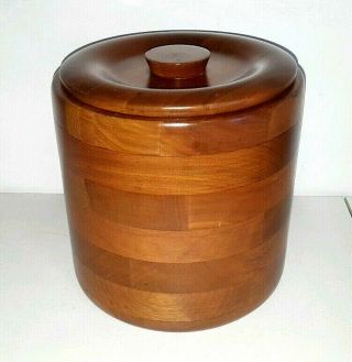Kustom Kraft Vintage Mid Century Solid Black Walnut Wood Ice Bucket Made In Usa