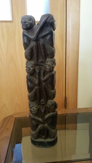 Antique African Tree Of Life Ebony Makonde Carved Art Wood Sculpture