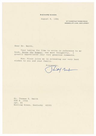 Richard Nixon 1992 Typed Letter Signed - President - Full Name Autograph