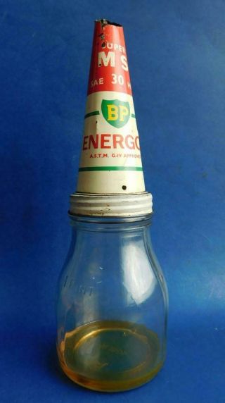 Rare Bp Energol Ms 30 Tin Pourer & 1 Pint Motor Oil Bottle