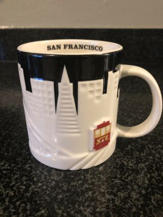Starbucks 2012 Black And White Ceramic San Francisco Large Coffee Mug Cup 16 Oz.