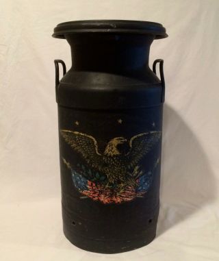 Vintage Tuscan Dairy Union Nj Embossed Milk Can American Eagle With Flag 20 Inch