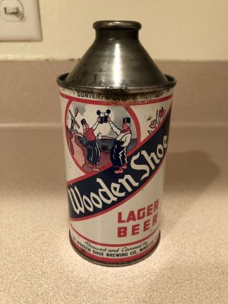 Wooden Shoe Lager Beer Cone Top Beer Can The Wooden Shoe Brewing Co.  Minster,  Oh