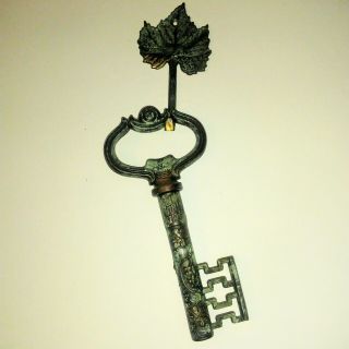Vintage Brass Key In Vino Vita Cork Screw Bottle Opener With Grape Leaf Hanger