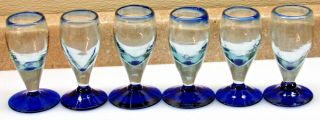 Mexican Hand Blown Cobalt Blue Tequila Shot Set 6 Glass Glasses Artisan