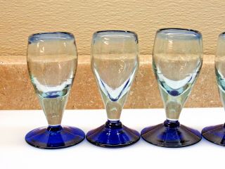 Mexican Hand Blown Cobalt Blue Tequila Shot Set 6 Glass Glasses Artisan 2