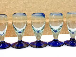 Mexican Hand Blown Cobalt Blue Tequila Shot Set 6 Glass Glasses Artisan 3