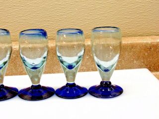 Mexican Hand Blown Cobalt Blue Tequila Shot Set 6 Glass Glasses Artisan 4