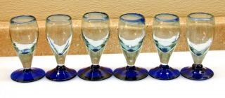 Mexican Hand Blown Cobalt Blue Tequila Shot Set 6 Glass Glasses Artisan 5