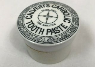 Antique Calvert ' s Carbolic Tooth Paste Jar and Lid 5
