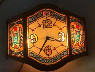Vintage Old Style Beer Sign Lighted Stained Glass Tiffany Clock Bar Light