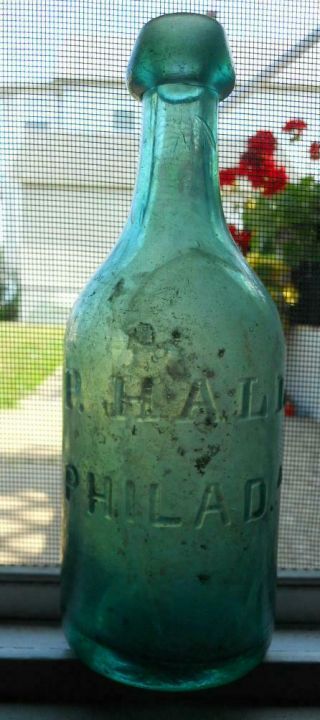 Iron Pontil Light Green P.  Hall Philadelphia Mineral Water Soda Bottle
