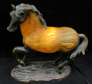 Andrea Sadek Tin Chi Signed Bronze Art Glass Horse Figural Tv Lamp Statue 1999