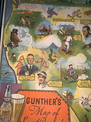Gunther’s Beer 1935 Map Of Sports Records Babe Ruth,  Ty Cobb,  Philly Athletics 5