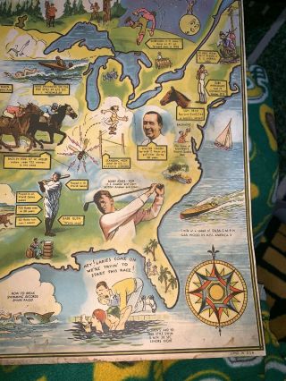 Gunther’s Beer 1935 Map Of Sports Records Babe Ruth,  Ty Cobb,  Philly Athletics 6