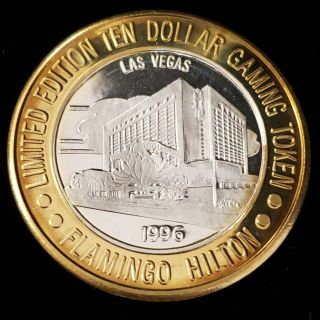 1996 Gdc Flamingo Hilton Casino.  999 Silver Strike $10 50th Anniv Token ^fhc9633