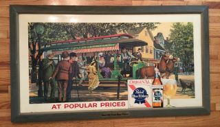 Old Pabst Blue Ribbon Beer Sign Horses Roanoke Va Trolly Scene Wood Frame
